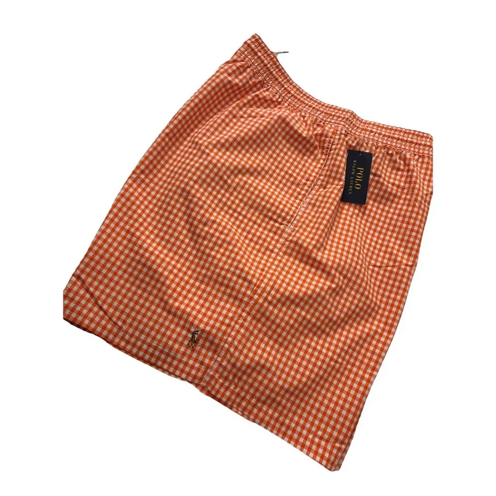 Polo Ralph Lauren Swim Shorts Men's 4XB‎ Orange Gingham Check Lined Trunks